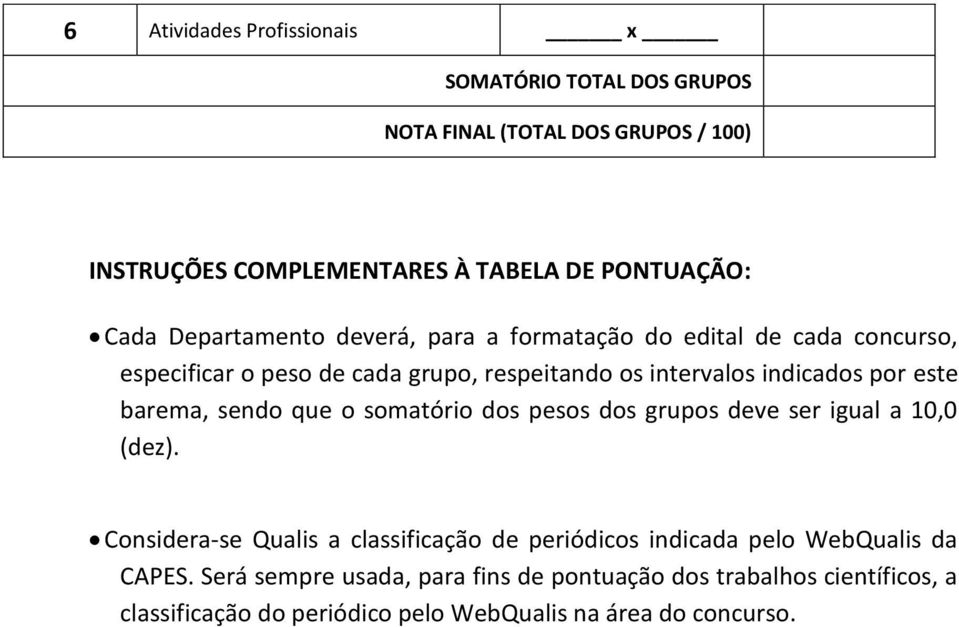 este barema, sendo que o somatório dos pesos dos grupos deve ser igual a 10,0 (dez).