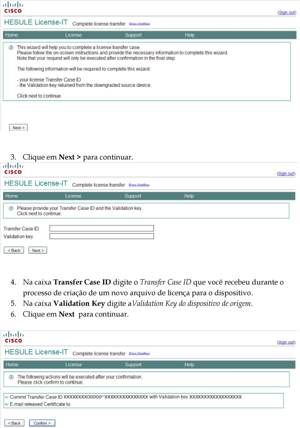 durante o processo de criação de um novo arquivo de licença para o