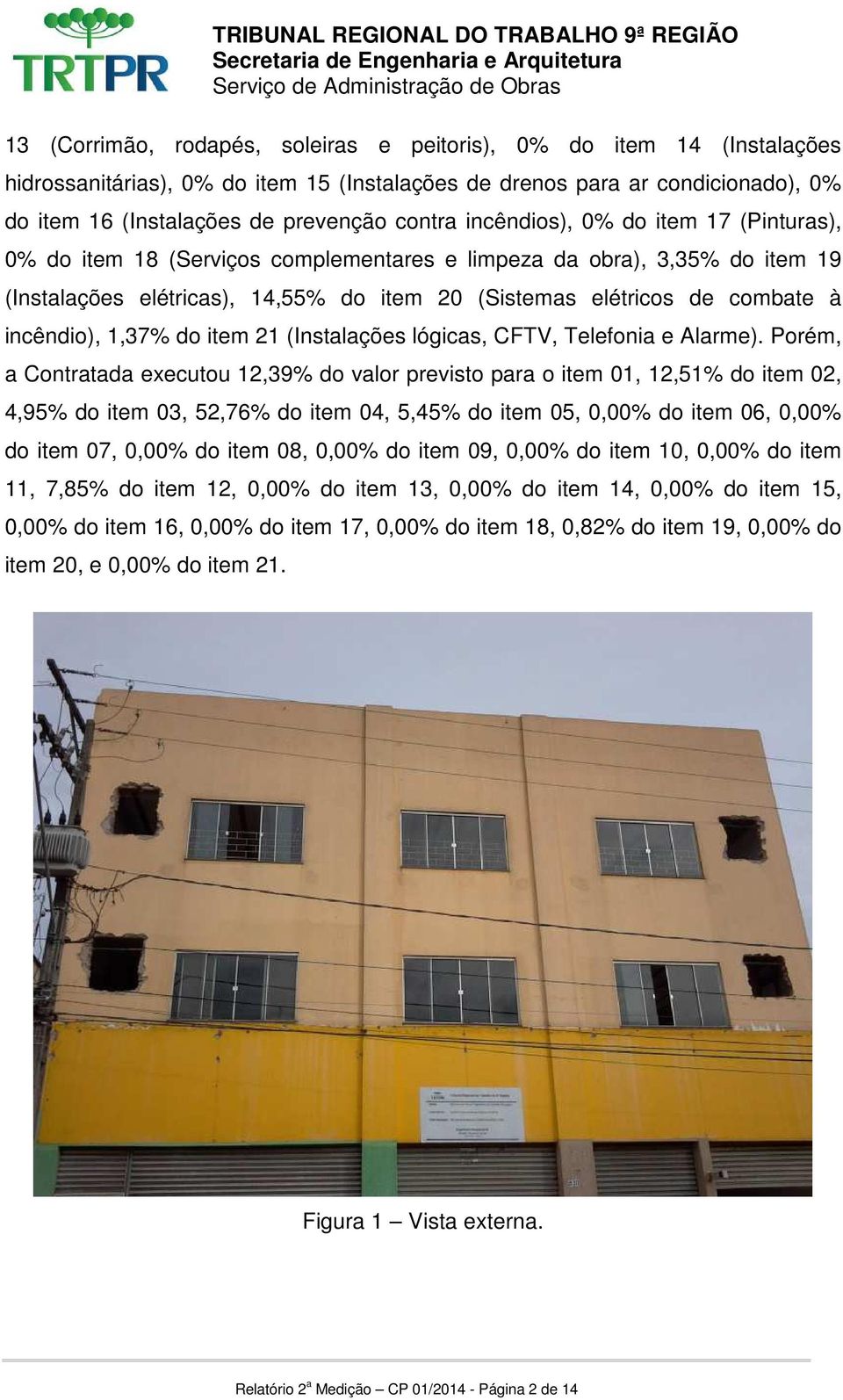 incêndio), 1,37% do item 21 (Instalações lógicas, CFTV, Telefonia e Alarme).