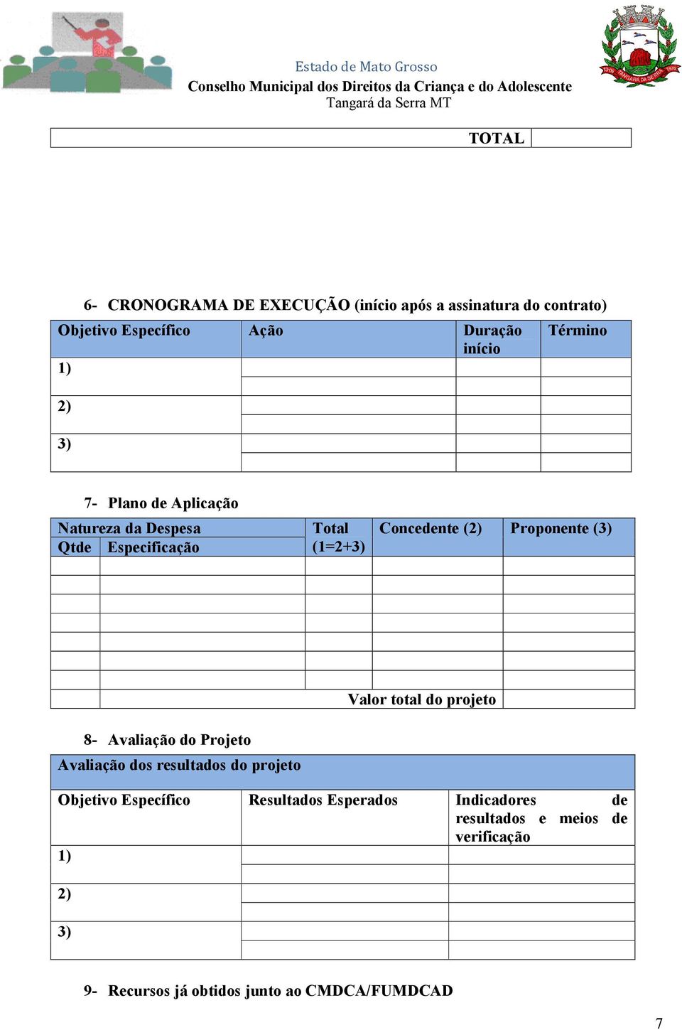 Proponente (3) Valor total do projeto 8- Avaliação do Projeto Avaliação dos resultados do projeto Objetivo