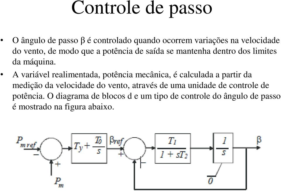 A variável realimentada, potência mecânica, é calculada a partir da medição da velocidade do vento,