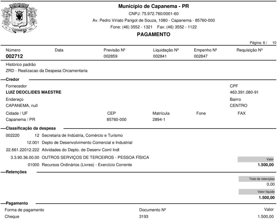 001 Depto de Desenvolvimento Comercial e Industrial 22.661.22012.222 Atividades do Depto.