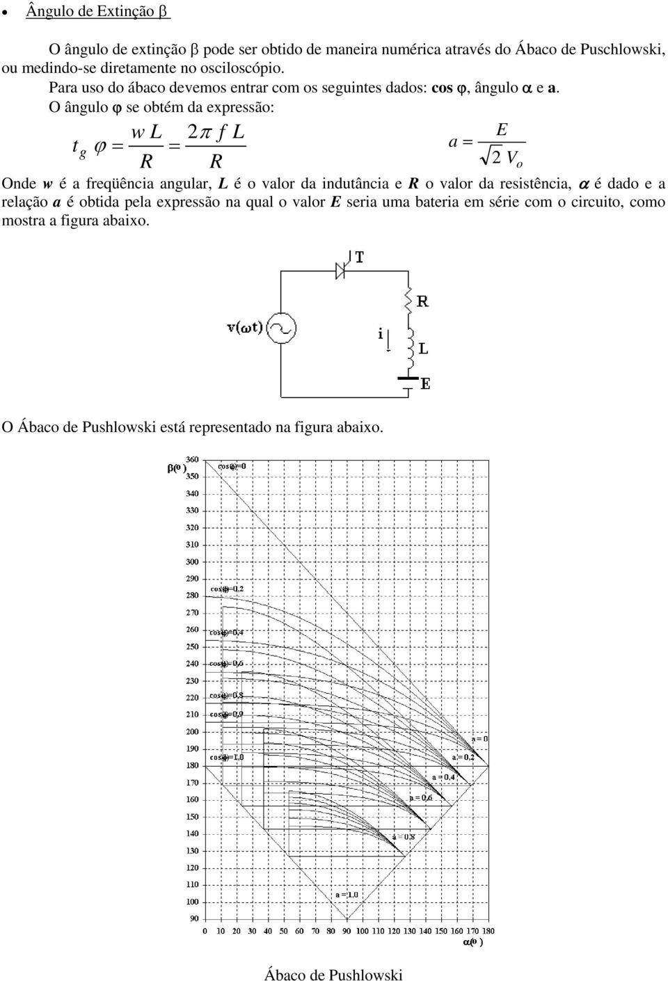 O ângulo ϕ se obtém da expressão: w L 2π f L E t g ϕ = = a = 2 R R Onde w é a freqüência angular, L é o valor da indutância e R o valor da