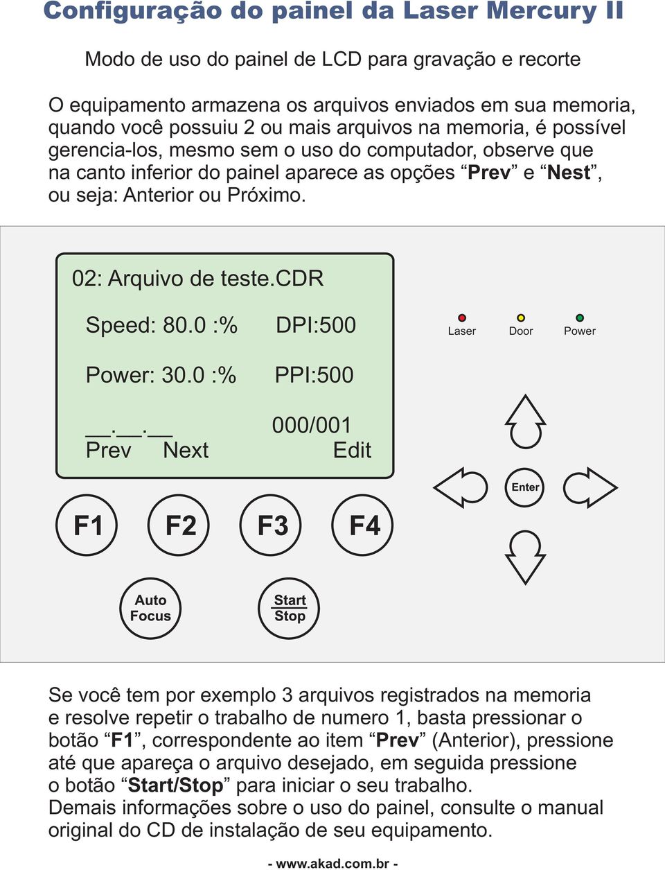 . 000/001 Prev Next Edit Se você tem por exemplo 3 arquivos registrados na memoria e resolve repetir o trabalho de numero 1, basta pressionar o botão F1, correspondente ao item Prev (Anterior),