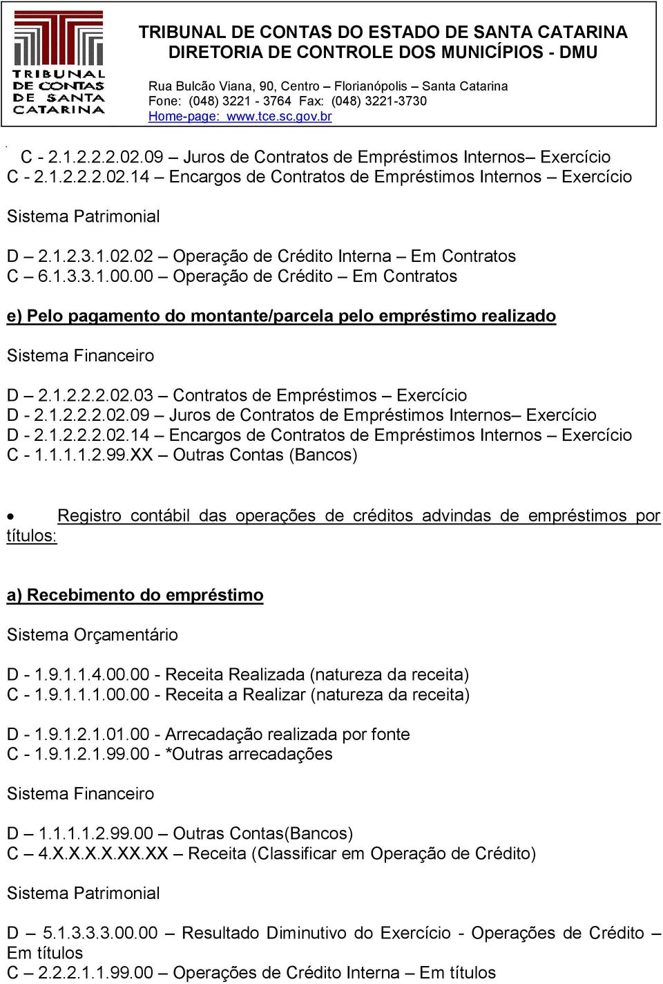 03 Contratos de Empréstimos Exercício D - 2.1.2.2.2.02.09 Juros de Contratos de Empréstimos Internos Exercício D - 2.1.2.2.2.02.14 Encargos de Contratos de Empréstimos Internos Exercício C - 1.1.1.1.2.99.