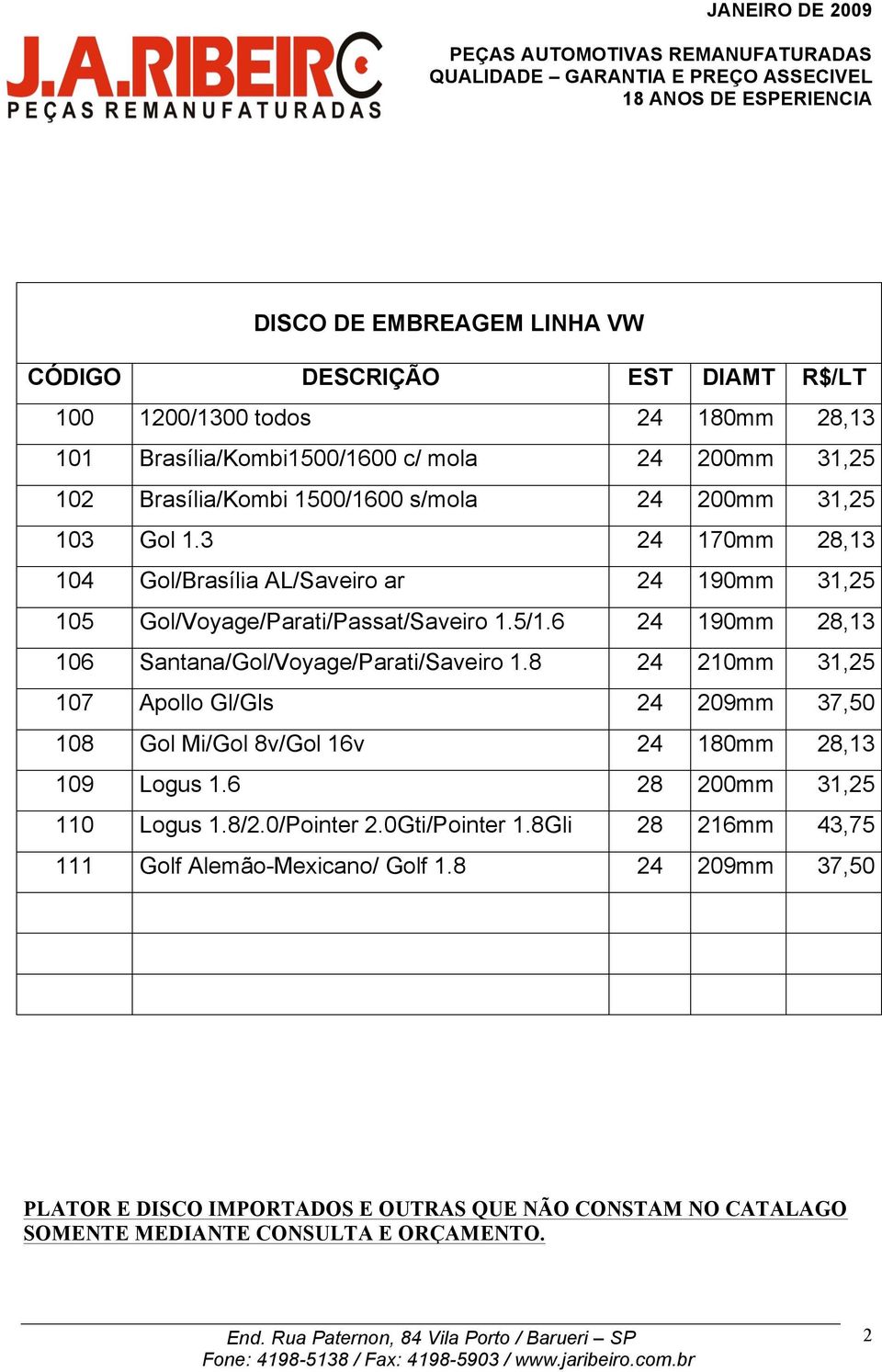 6 24 190mm 28,13 106 Santana/Gol/Voyage/Parati/Saveiro 1.8 24 210mm 31,25 107 Apollo Gl/Gls 24 209mm 37,50 108 Gol Mi/Gol 8v/Gol 16v 24 180mm 28,13 109 Logus 1.