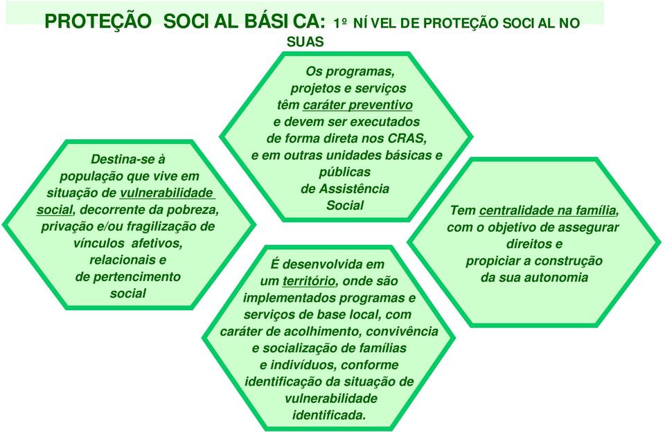 básicas e públicas de Assistência Social É desenvolvida em um território, onde são implementados programas e serviços de base local, com caráter de acolhimento, convivência e socialização