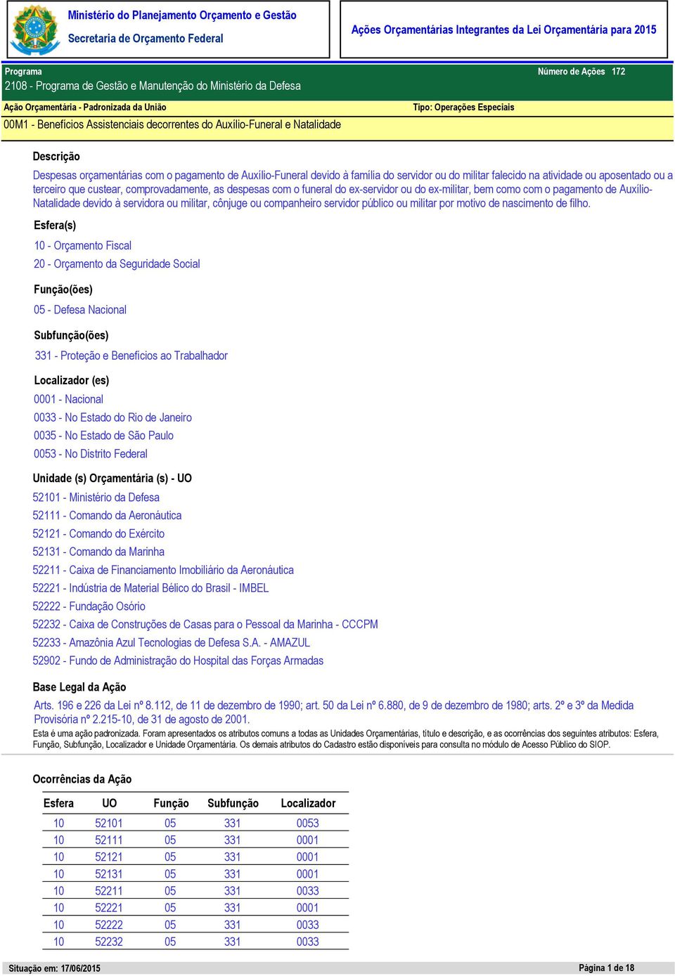 funeral do ex-servidor ou do ex-militar, bem como com o pagamento de Auxílio- Natalidade devido à servidora ou militar, cônjuge ou companheiro servidor público ou militar por motivo de nascimento de