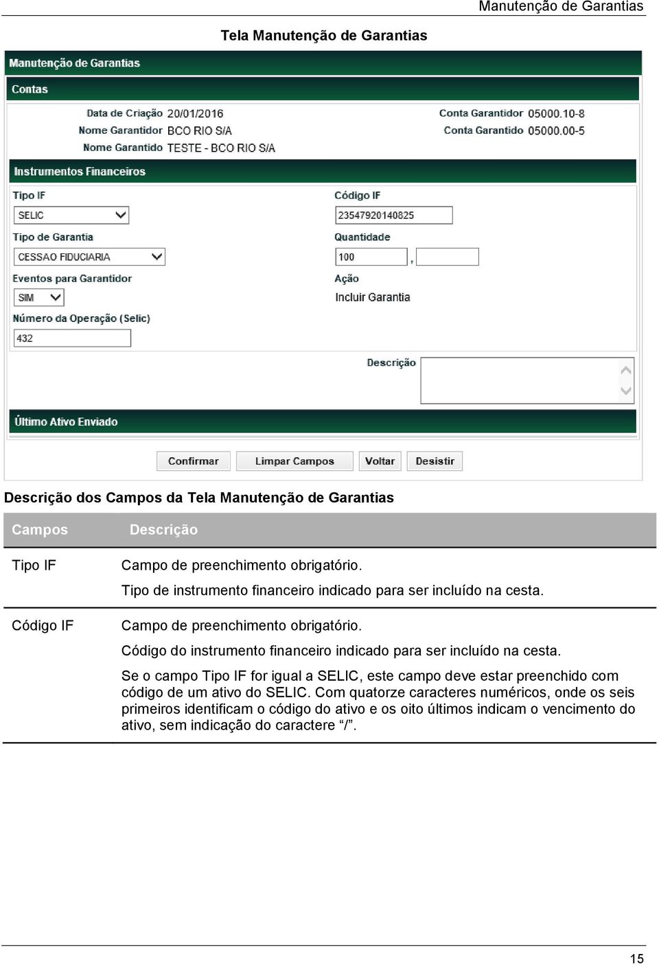 Código do instrumento financeiro indicado para ser incluído na cesta.