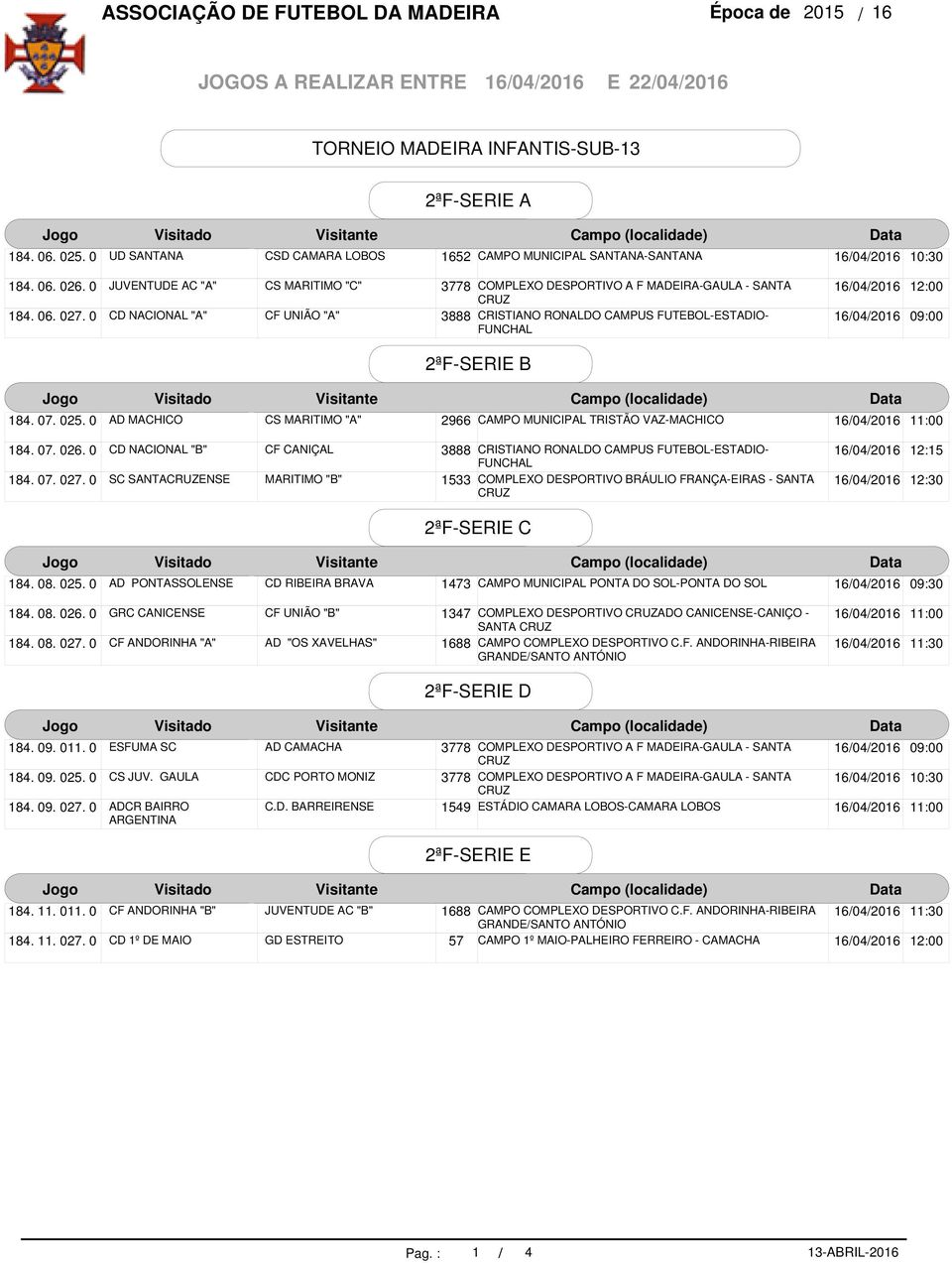 0 SC SANTAENSE CF CANIÇAL MARITIMO "B" 12:15 12:30 2ªF-SERIE C 184. 08. 025. 0 184. 08. 026. 0 184. 08. 027.