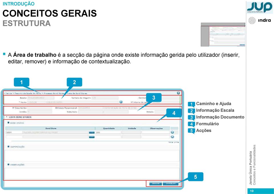 editar, remover) e informação de contextualização.