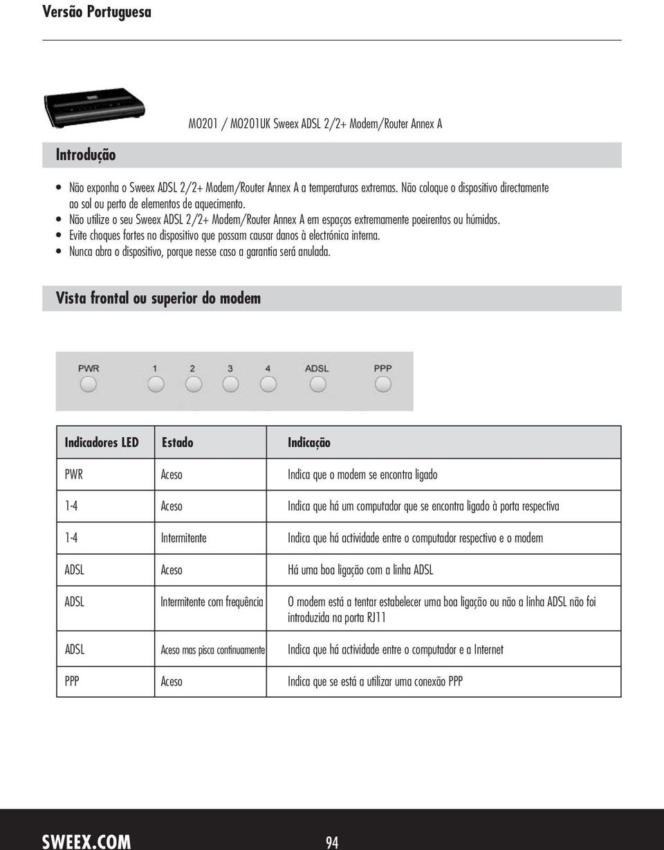 Evite choques fortes no dispositivo que possam causar danos à electrónica interna. Nunca abra o dispositivo, porque nesse caso a garantia será anulada.