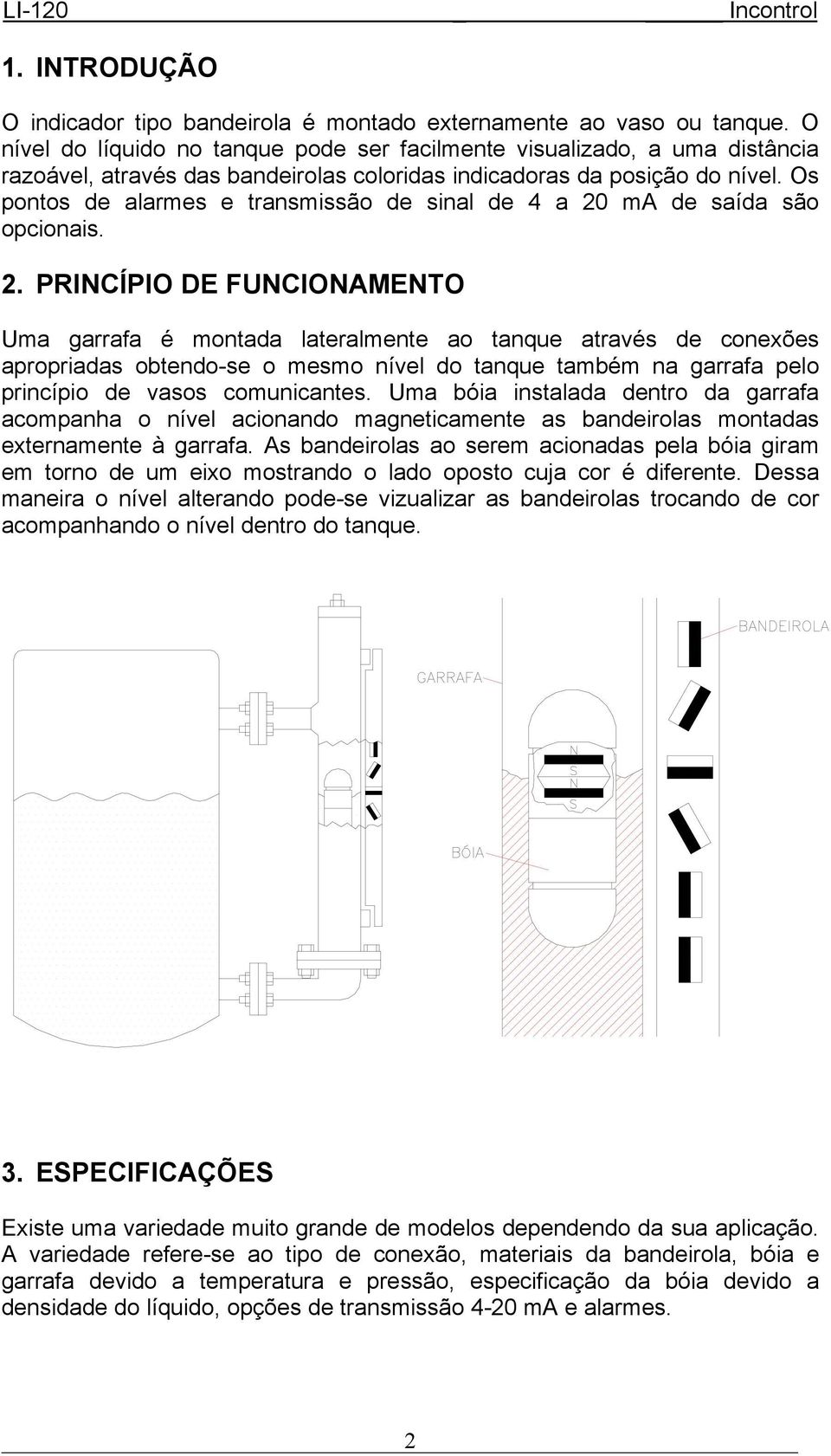 Os pontos de alarmes e transmissão de sinal de 4 a 20