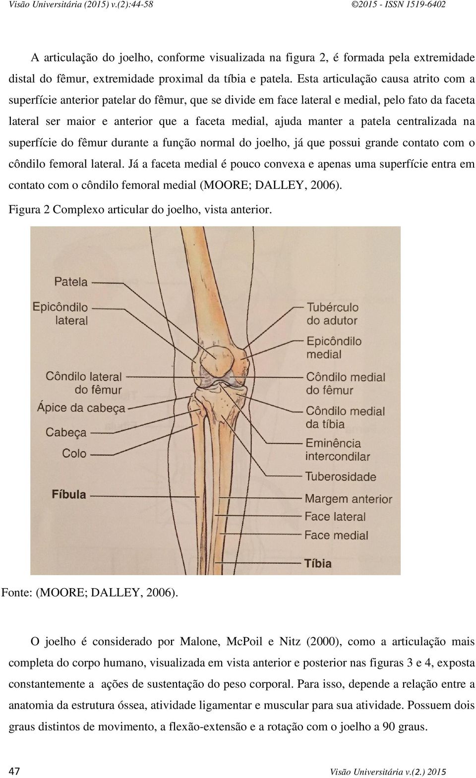 patela centralizada na superfície do fêmur durante a função normal do joelho, já que possui grande contato com o côndilo femoral lateral.