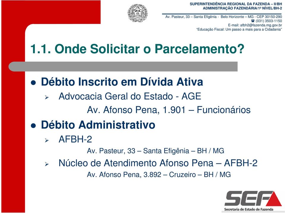 Afonso Pena, 1.901 Funcionários Débito Administrativo AFBH-2 Av.