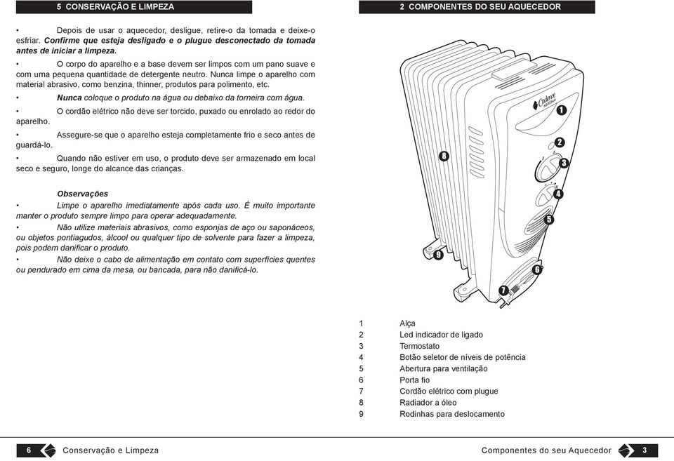 O corpo do aparelho e a base devem ser limpos com um pano suave e com uma pequena quantidade de detergente neutro.