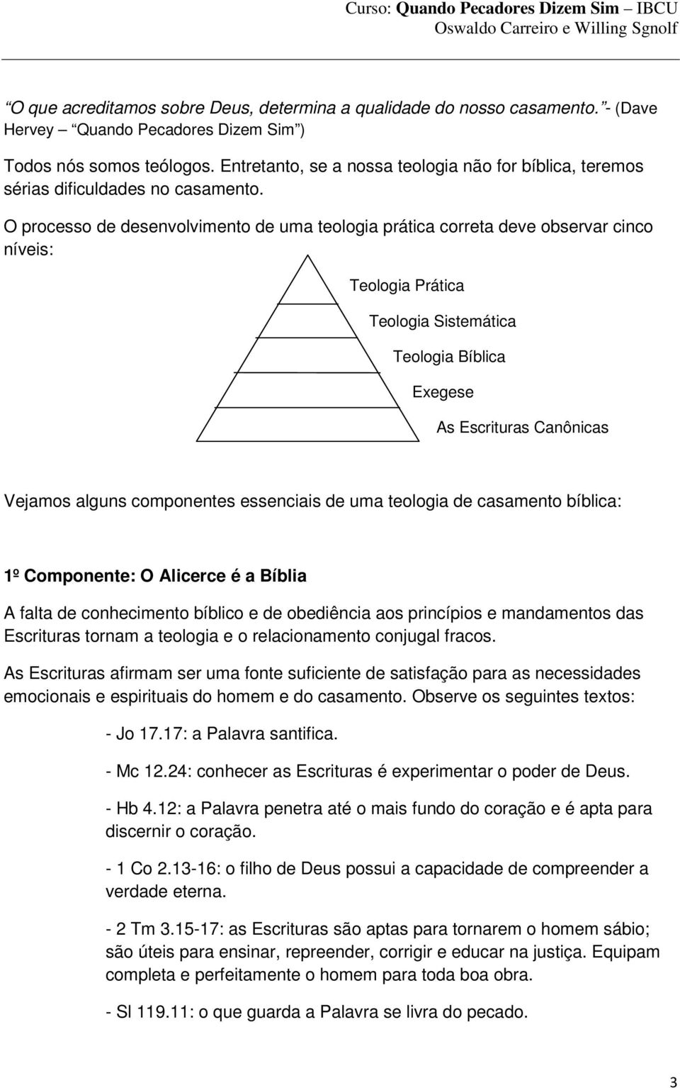 O processo de desenvolvimento de uma teologia prática correta deve observar cinco níveis: Teologia Prática Teologia Sistemática Teologia Bíblica Exegese As Escrituras Canônicas Vejamos alguns