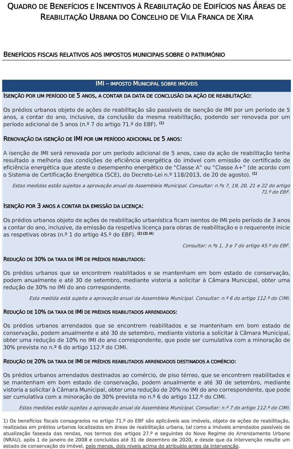 são passíveis de isenção de IMI por um período de 5 anos, a contar do ano, inclusive, da conclusão da mesma reabilitação, podendo ser renovada por um período adicional de 5 anos (n.º 7 do artigo 71.