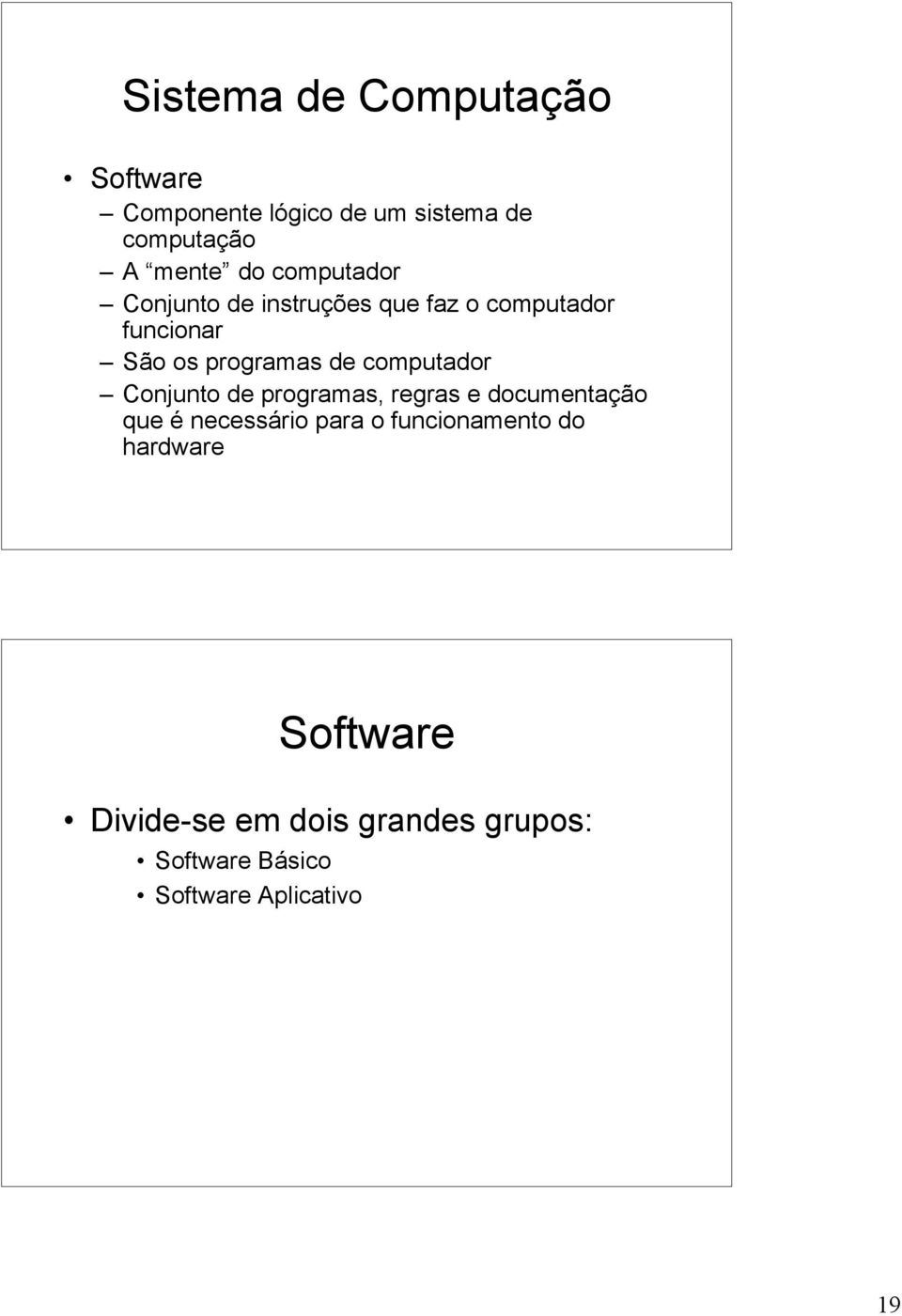 computador Conjunto de programas, regras e documentação que é necessário para o