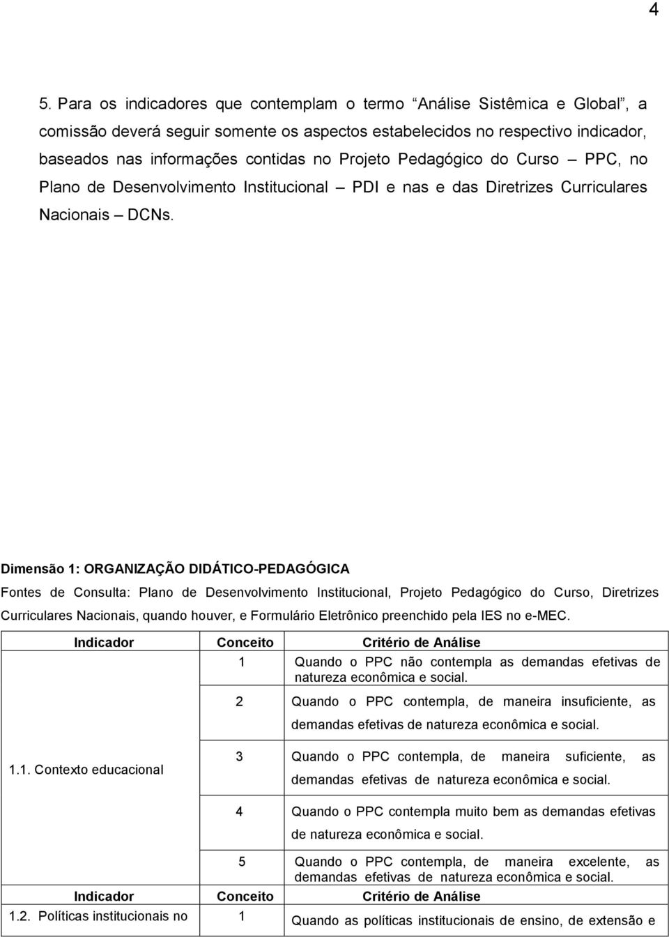 Dimensão 1: ORGANIZAÇÃO DIDÁTICO-PEDAGÓGICA Fontes de Consulta: Plano de Desenvolvimento Institucional, Projeto Pedagógico do Curso, Diretrizes Curriculares Nacionais, quando houver, e Formulário