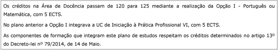 No plano anterior a Opção I integrava a UC de Iniciação à Prática Profissional VI, com 5 ECTS.