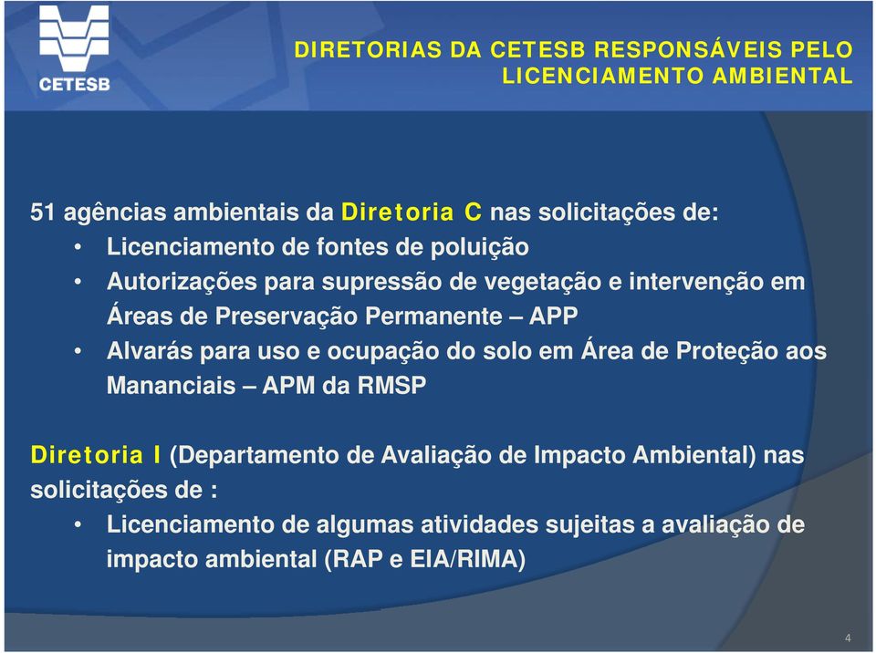 APP Alvarás para uso e ocupação do solo em Área de Proteção aos Mananciais APM da RMSP Diretoria I (Departamento de Avaliação de