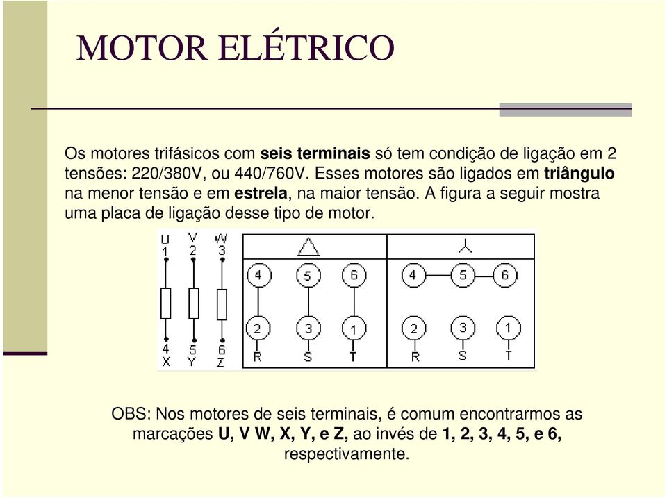 A figura a seguir mostra uma placa de ligação desse tipo de motor.