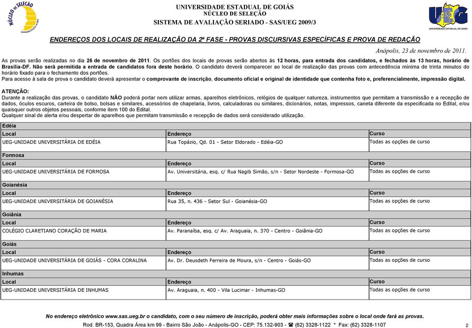 436 - Setor Sul - Goianésia-GO Goiânia COLÉGIO CLARETIANO CORAÇÃO DE MARIA Av. Paranaíba, esq. c/ Av. Araguaia, n.