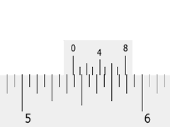 figura 3 - escala em polegada fracionária com a menor divisão subdivida por um vernier ou nônio A leitura é muito simples -figura 3.