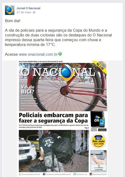 Figura 9: Capa de O Nacional destaca a notícia mais comentada no Facebook Fonte: https://www.facebook.com/jornalonacional 4.