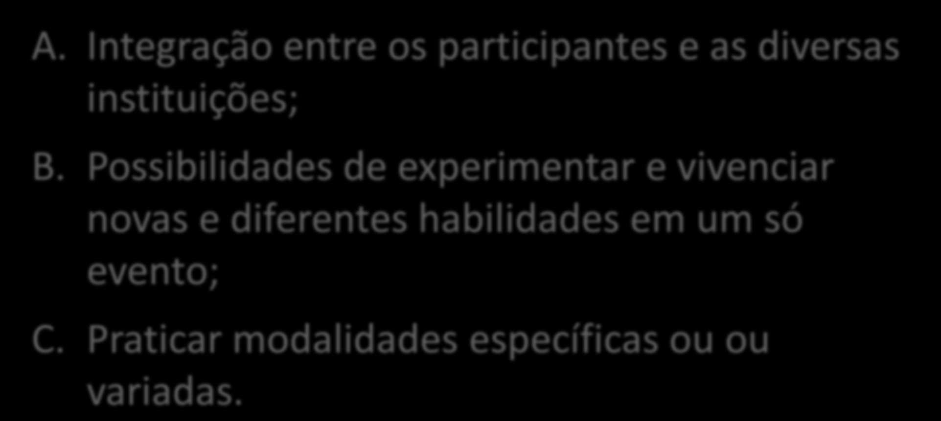 OBJETIVOS DA COMPETIÇÃO A. Integração entre os participantes e as diversas instituições; B.