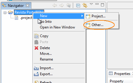 Será solicitado um nome para o projeto, e após criado irá apresentar uma aba em navegador, semelhante a uma estrutura de diretórios do Windows Explorer.
