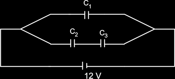 QUESTÃO 12 (UECE/2012) Observe a figura a seguir. Considere os circuitos acima, com capacitores iguais e de capacitância C, e baterias idênticas que fornecem uma tensão V cada uma.