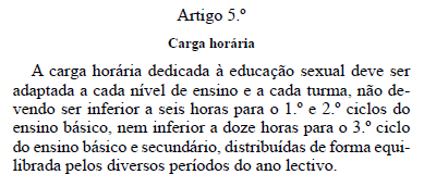 CONTEÚDOS CURRICULARES MÍNIMOS DE EDUCAÇÂO SEXUAL Com base na Portaria nº 196-A/2010 Carga horária mínima por ano de escolaridade: Ciclo Lei nº60/2009, de 6 de agosto Carga Horária (mínima) Nº de