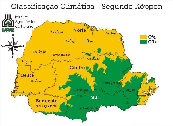 Figura 2: Classificação Climática de Köppen para o estado do Paraná.