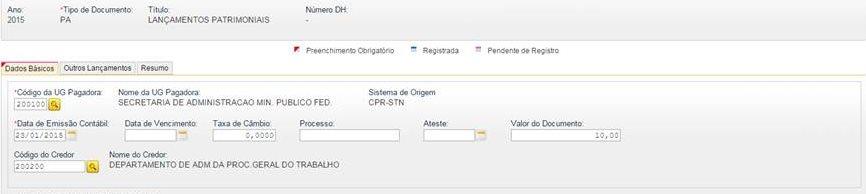 2) Lançamento da transferência da depreciação acumulada Utilizar a situação IMB044 (Transferência de Depreciação / Amortização / Exaustão Acumulada entre UG).