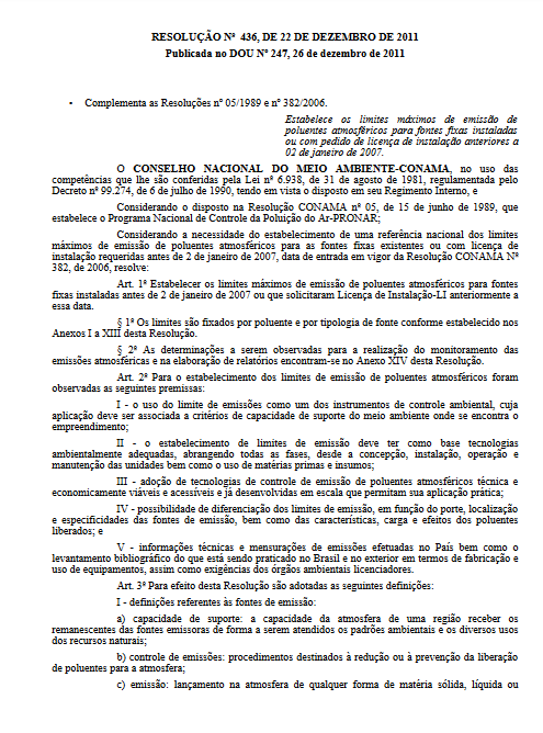 CENÁRIO NACIONAL DA QUALIDADE DO AR: BRASIL c) Limites Máximos de Emissão.
