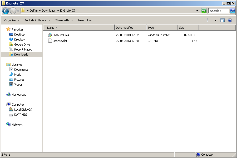 Instalação em Windows 1. Localizar e identificar o ficheiro descarregado - Endnote_X7.zip; 2. Descompactar o ficheiro para uma pasta como mesmo nome: a.