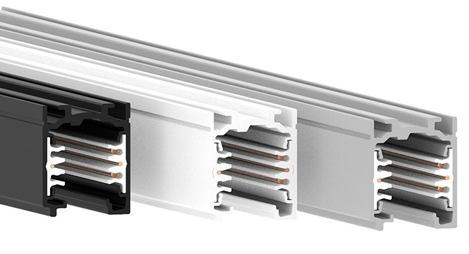 O sistema OneTrack é constituido por um trilho eletrificado trifásico com dois condutores adicionais para o controle de qualquer sistema de iluminação, por exemplo, DALI, DMX, LON,EIB, etc.