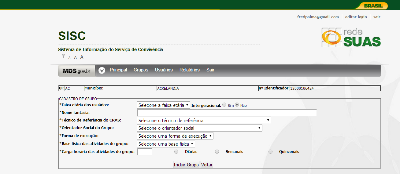 sistema cria o grupo e exibe mensagem de sucesso da operação. 4.2.