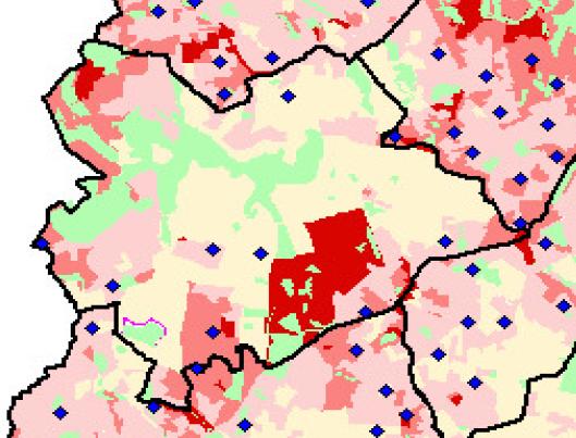 c. População atendida x Risco SANTA AMÉLIA PE. MAIA CONFISCO ITAMARATI D. ORIONE SANTA ROSA ST. TEREZINHA S.