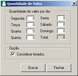 2.2.2.1.2. Quantidade de Vales em Grupo No menu Processos foi criado o submenu Vale Alimentação e opção Quantidade de Vales em Grupo para informar a quantidade de vales alimentação em grupo que serão