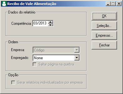 1. No quadro Dados do relatório, no campo: Competência, informe a competência correspondente para emissão do relatório. 2.