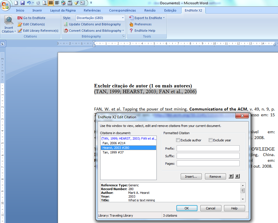 Excluir citação de autor no Word 2007 3º passo:
