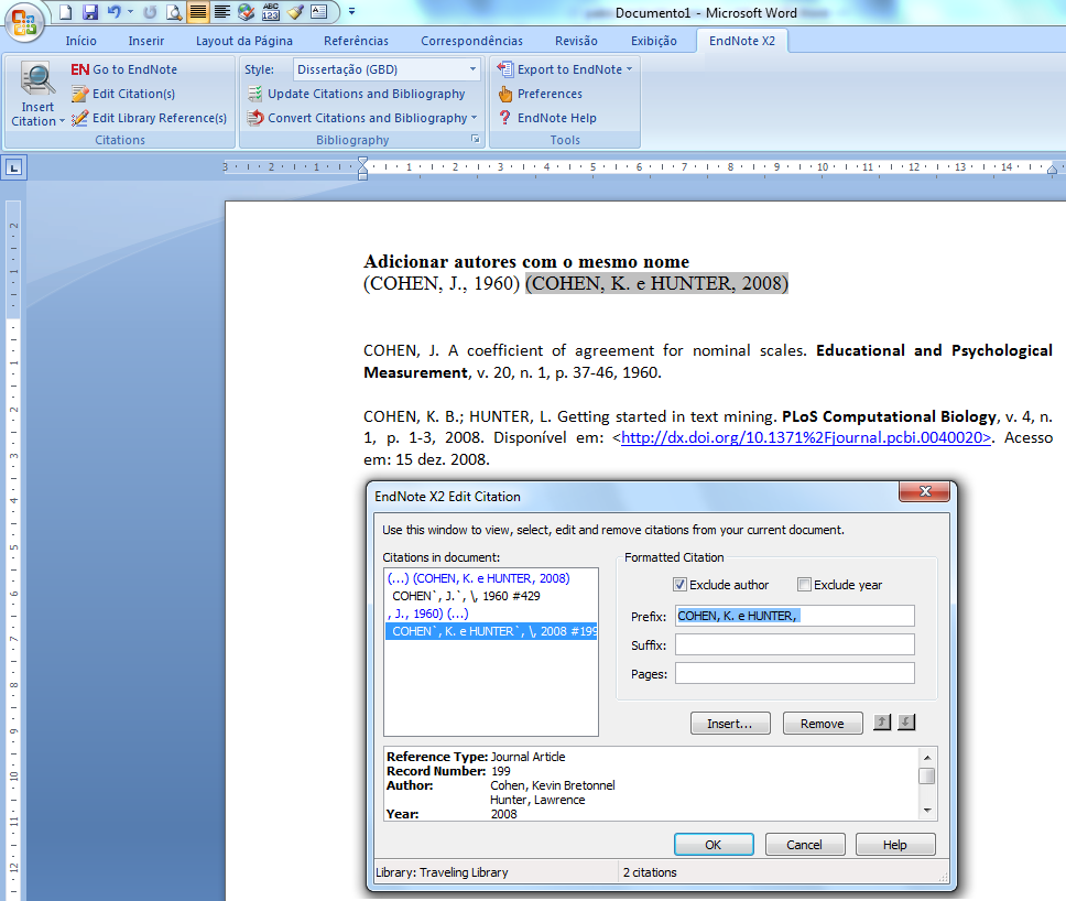 Adicionar autores com o mesmo nome no Word 2007 Excluir o