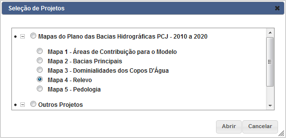 SIG-PCJ :: Exibição e manipulação de mapas O módulo de exibição e manipulação de mapas se refere, principalmente, à janela de exibição do mapa principal, janela de exibição de coordenadas e escala, e