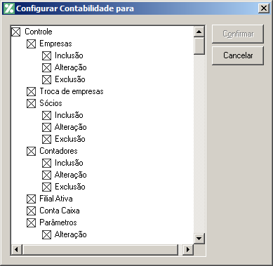 O sistema trará por padrão todas as opções assinaladas, e você terá a opção de desmarcar os menus que o usuário não poderá acessar.