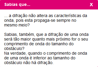 Difração de ondas (sonoras) É o fenómeno de difração das ondas sonoras que nos permite, por exemplo, ouvir o som de um pássaro quando este canta no seu ninho, no interior de um