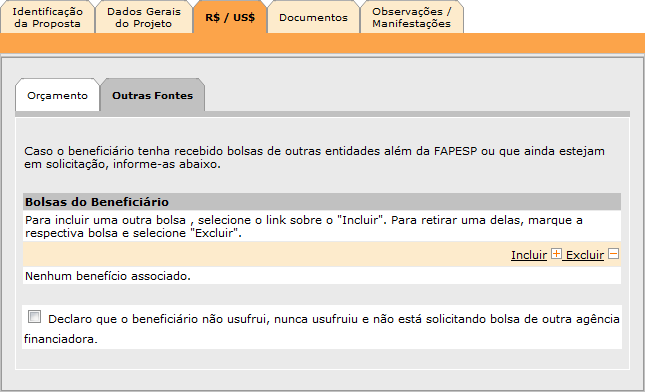 No link Seguro-Saúde poderá incluir o seguro-saúde. Ao clicar neste link, a seguinte tela será mostrada: O valor varia de acordo com o Seguro-Saúde vigente e a duração da bolsa.