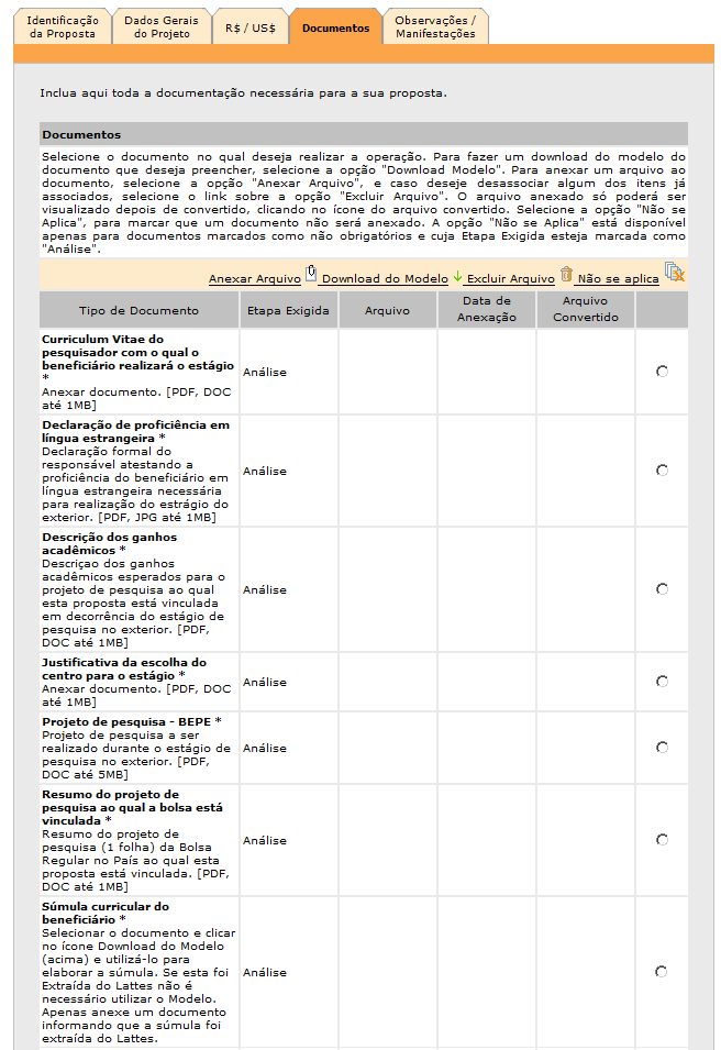 Documentos A aba de Documentos